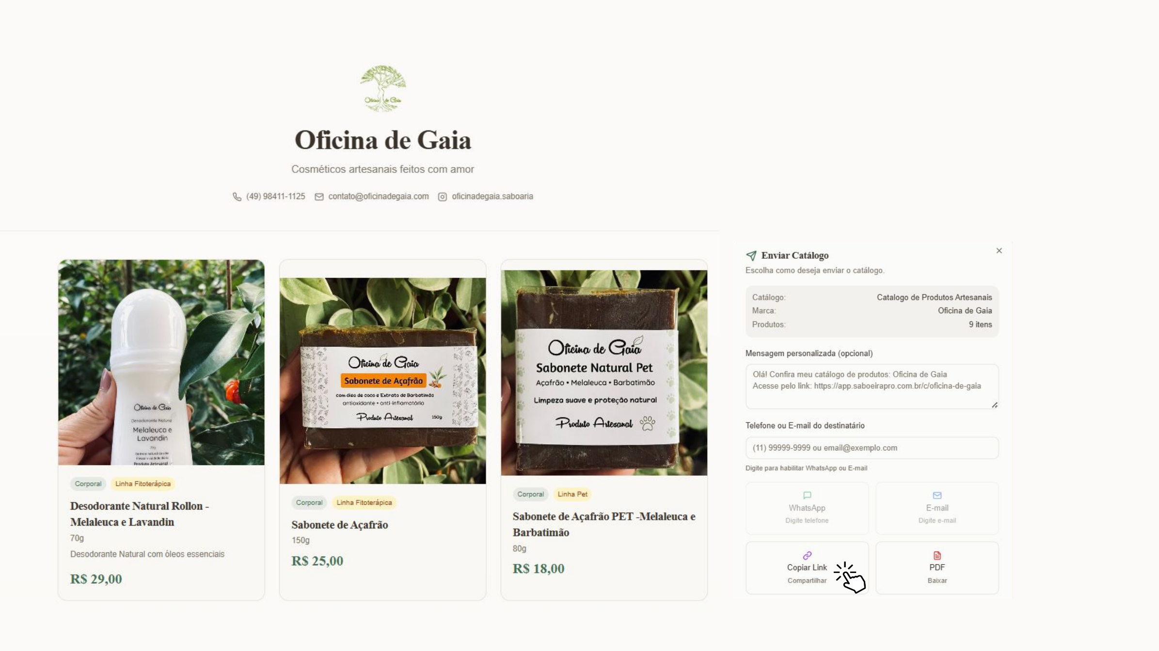 Catálogo online com envio